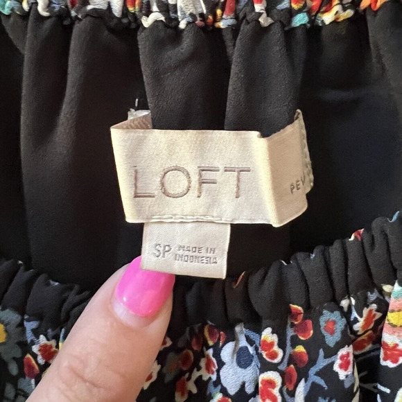 Ann Taylor Loft Black Floral Off Shoulder Dress Women's Sz Small Petite Boho - Picture 4 of 12